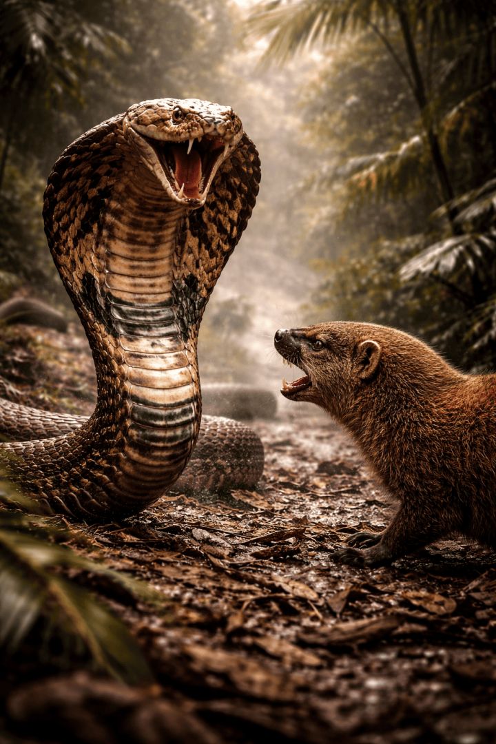 Cobra and mongoose face-off in jungle wallpaper