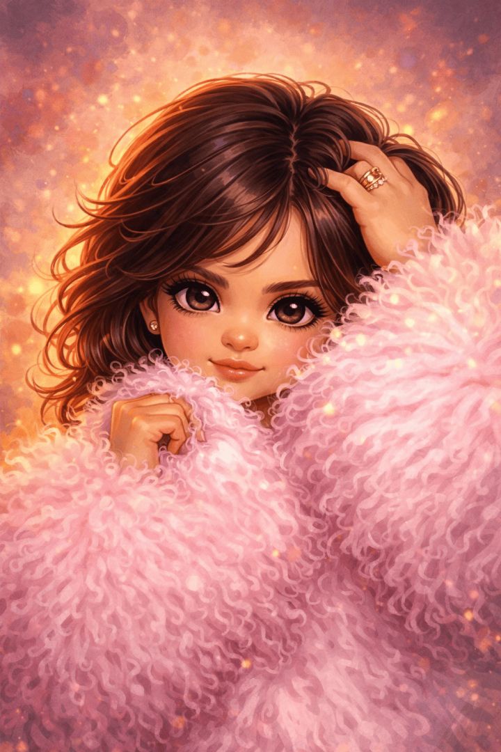 Confident baby in pink faux fur wallpaper