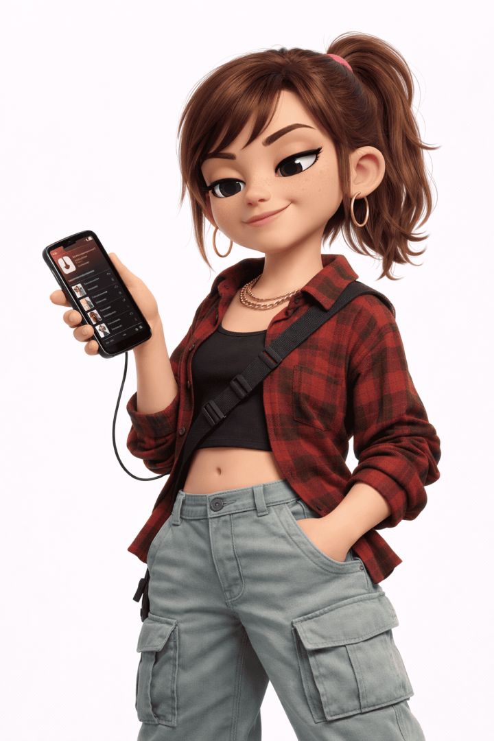 Confident teen browsing her playlist wallpaper
