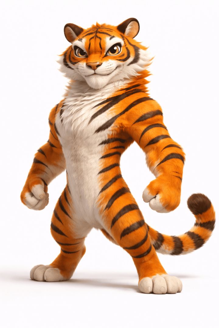 Confident tiger in empowered stance 3d  wallpaper wallpaper