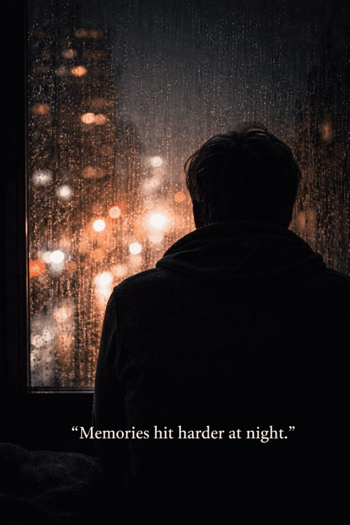 Contemplating rain-soaked city lights wallpaper
