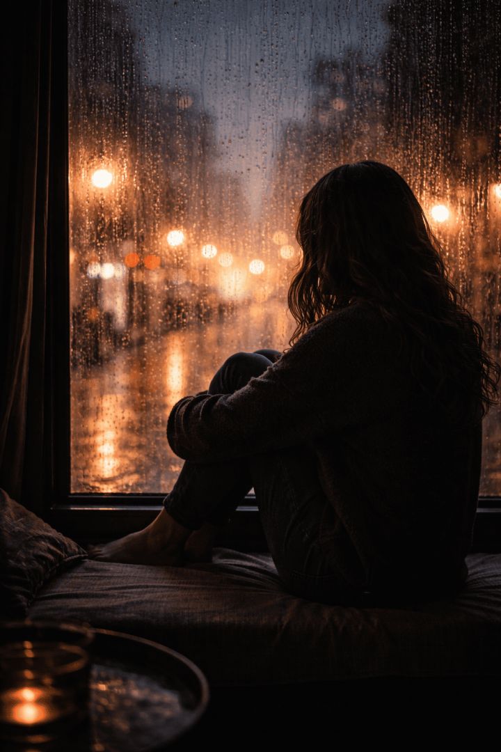 Contemplative night by the window wallpaper