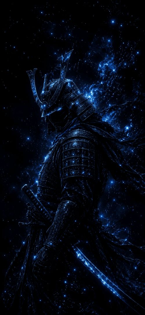 Cosmic samurai in a starry realm wallpaper