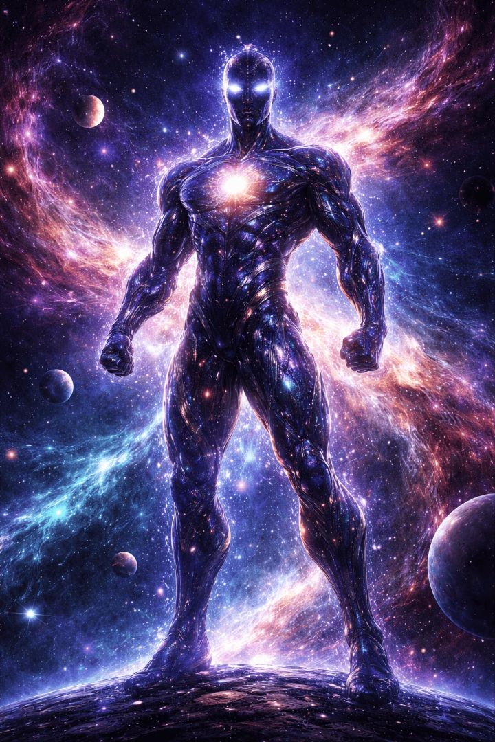 Cosmic superhero in a starry expanse wallpaper