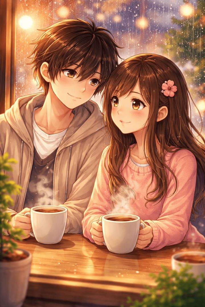 Cozy coffee date by the window wallpaper