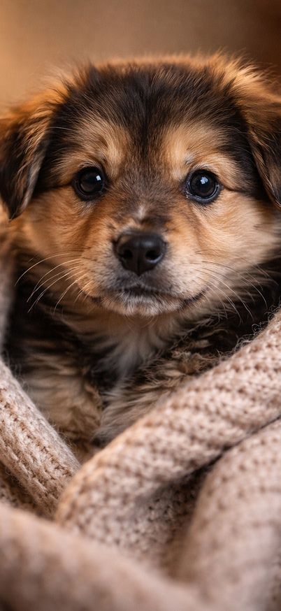 Cozy puppy in a knitted blanket wallpaper