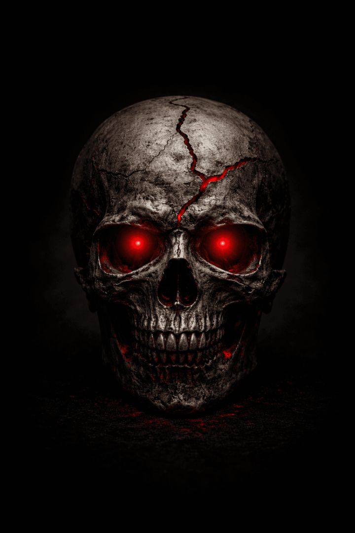 Cracked skull with ominous red glow wallpaper