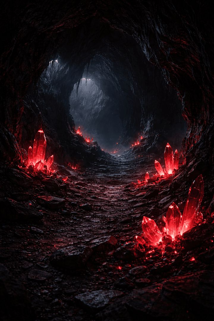 Crimson glow in the cave horror wallpaper