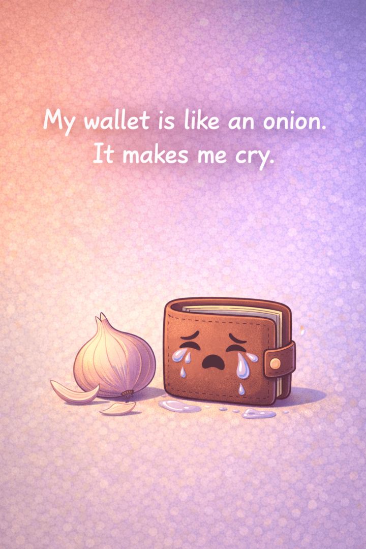 Crying wallet and peeling onion wallpaper
