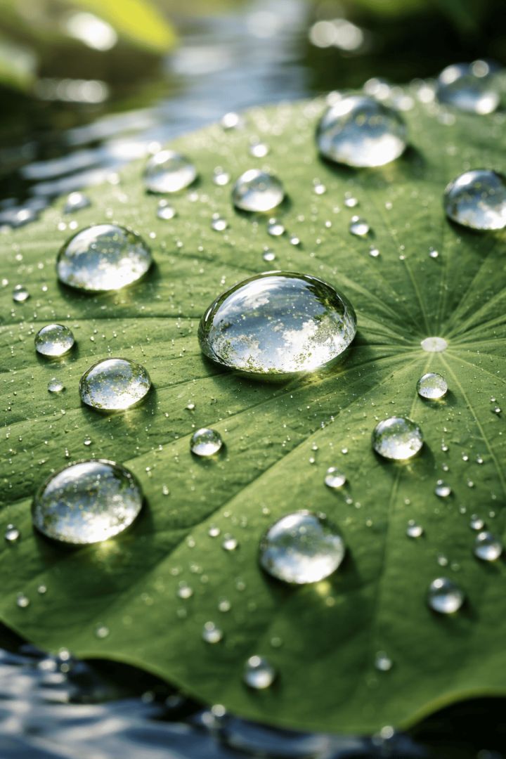 Crystal Water Drops on Lotus Leaf – Peaceful Zen Nature 4K Wallpaper rain wallpaper