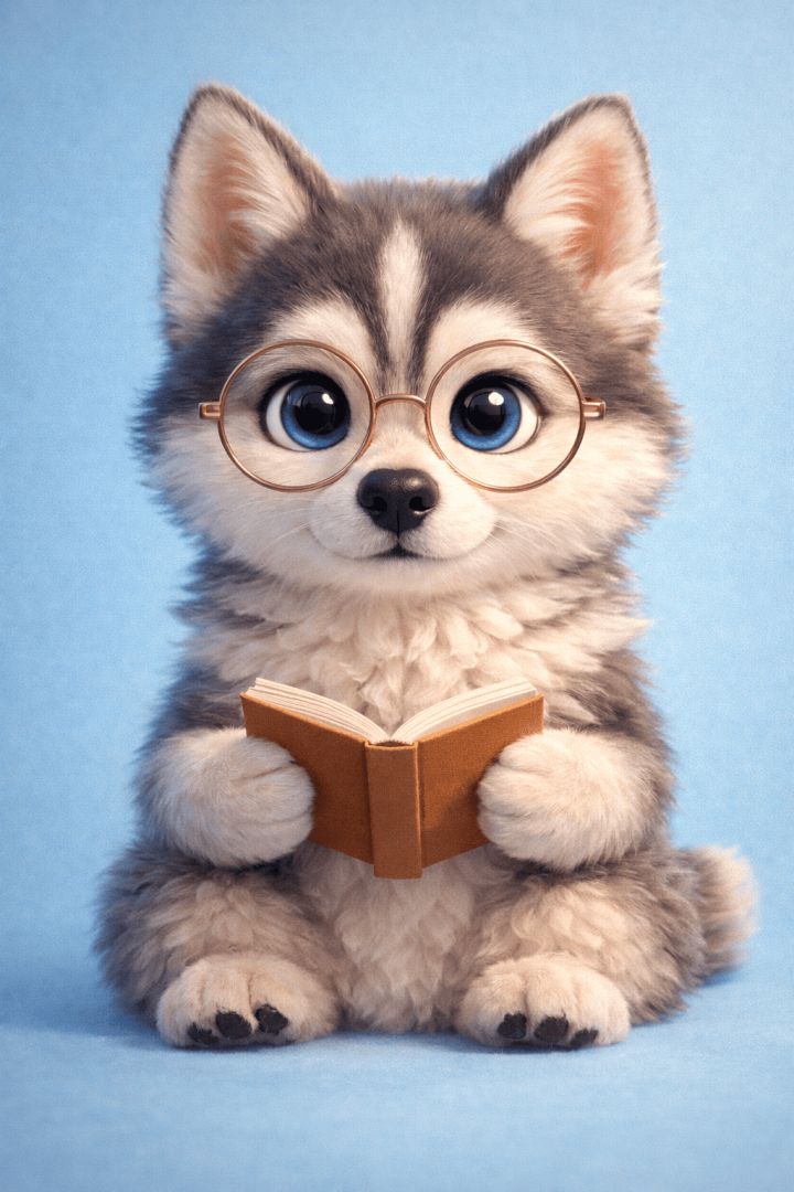 Curious husky with a book wallpaper
