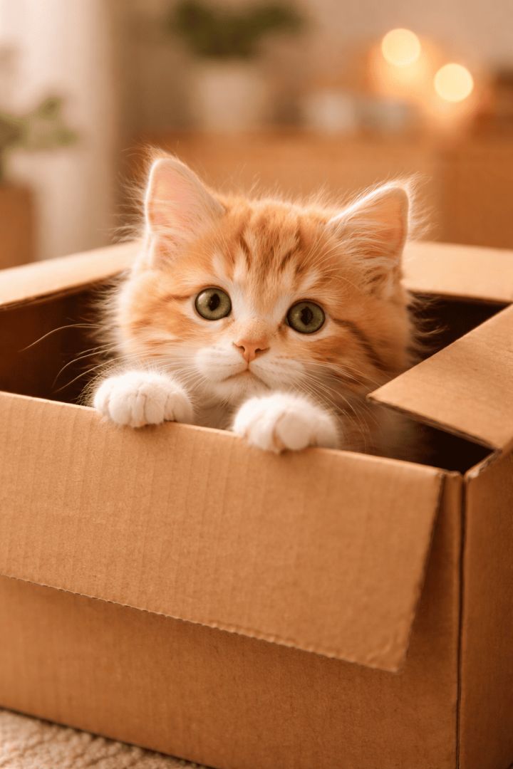 Curious kitten in a box wallpaper