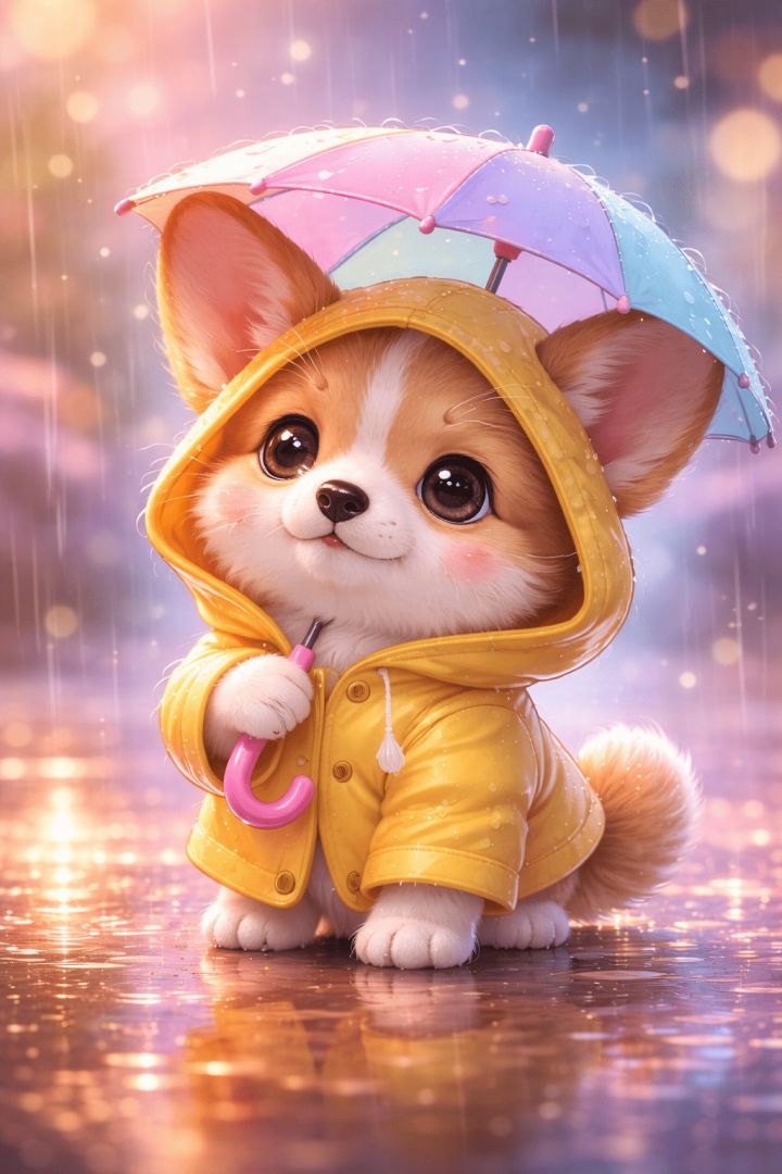 cute dog wating in a rain wallpaper