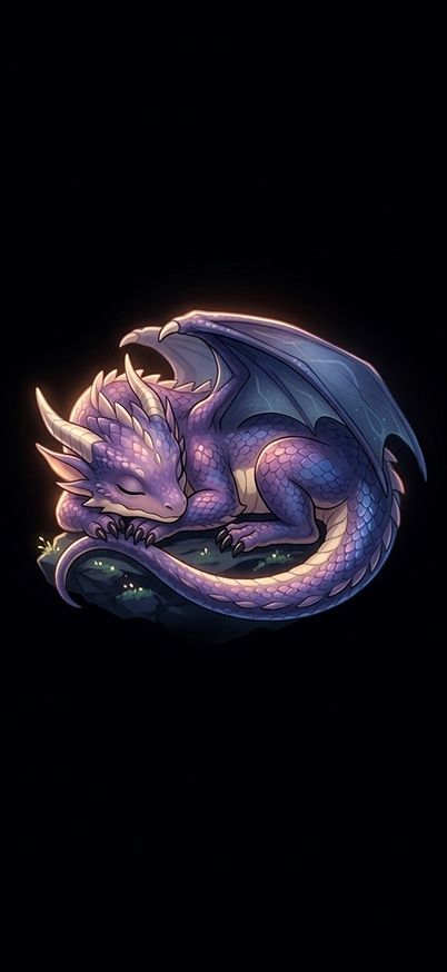 Cute Sleeping Dragon Dark AMOLED Mobile Wallpaper wallpaper