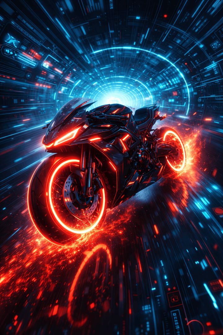 Cybernetic speed in a neon tunnel wallpaper