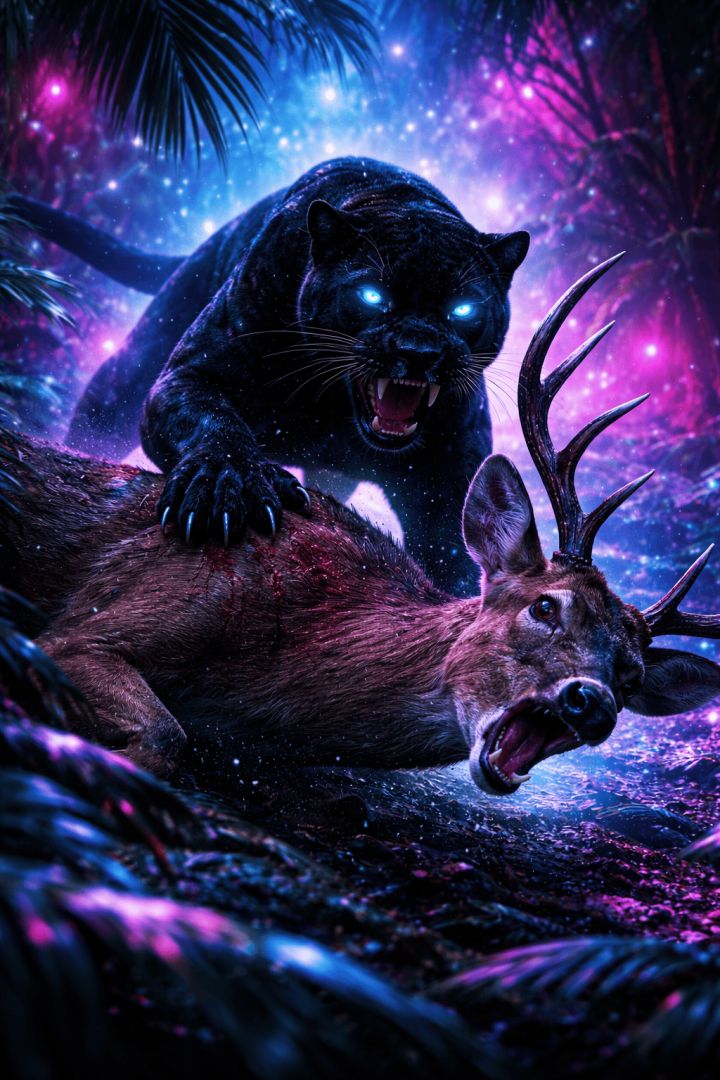 Cyberpunk jungle hunt at night wallpaper