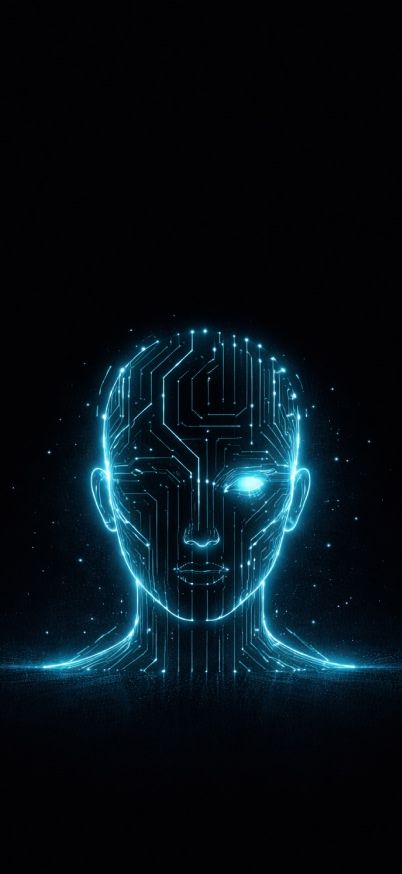 Cyberpunk neon face in circuitry wallpaper
