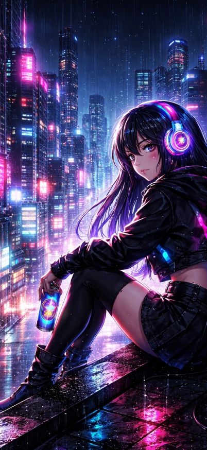 Cyberpunk night on the rooftop wallpaper
