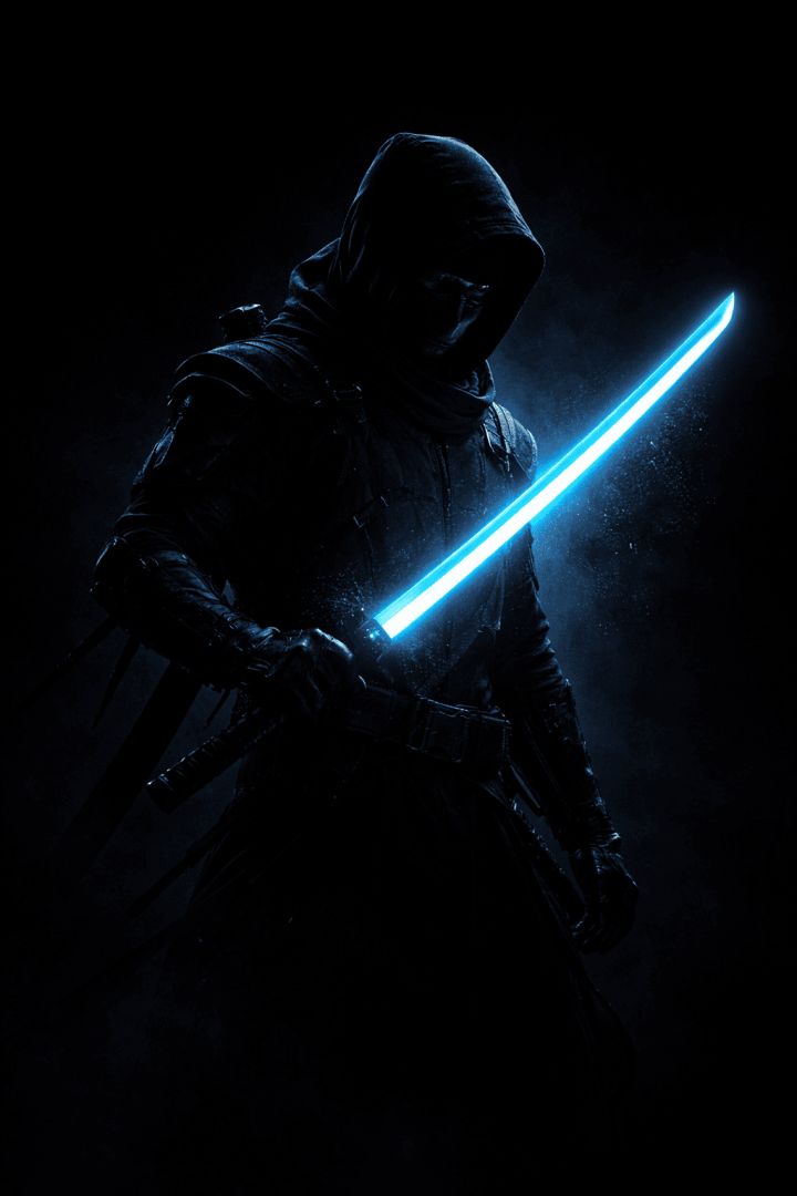 Cyberpunk ninja with glowing katana wallpaper