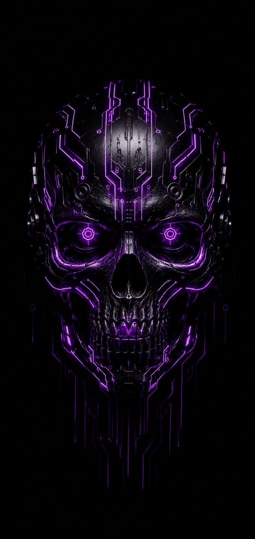 Cyberpunk skull with glowing circuitry wallpaper