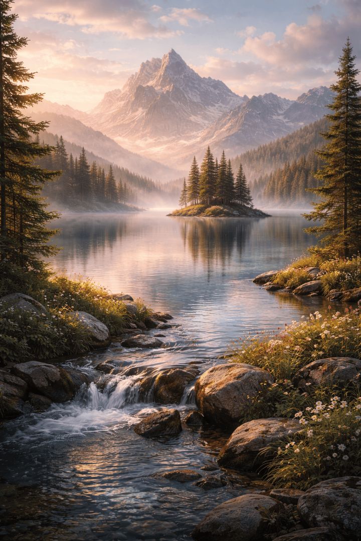 Serene-alpine-lake-at-sunrise-nature-wallpaper- wallpaper