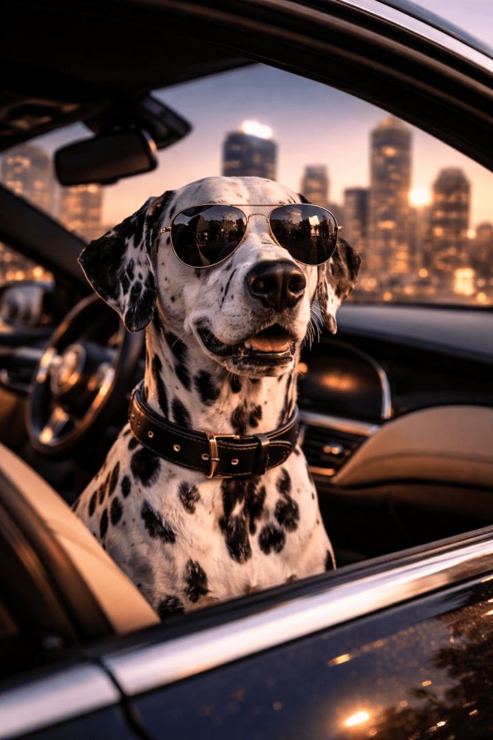 Dalmatian in aviators at twilight wallpaper