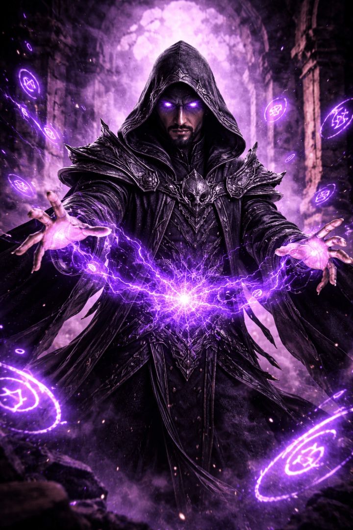 Dark mage casting arcane energy wallpaper