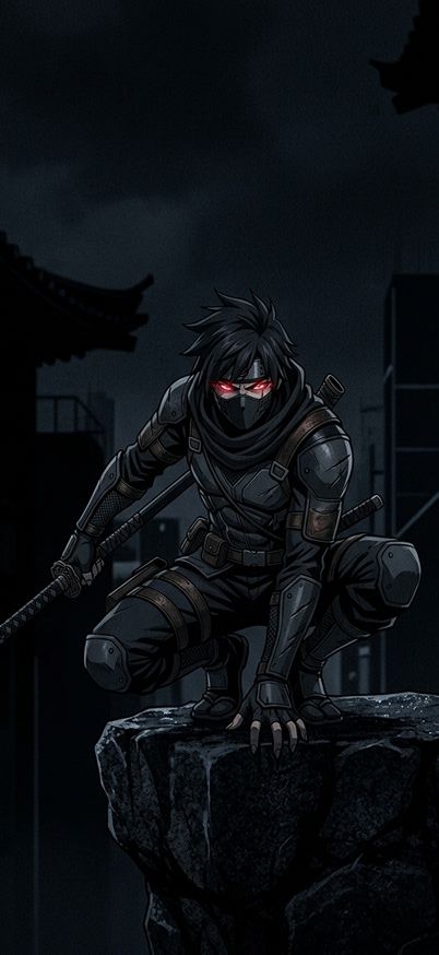 Dark Ninja Warrior Red Eyes AMOLED Mobile Wallpaper wallpaper