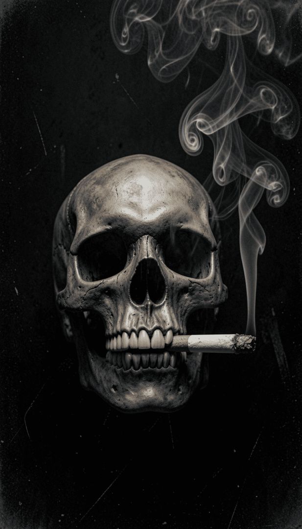 dark-realistic-skull-holding-a-burning-cigarette horror wallpaper