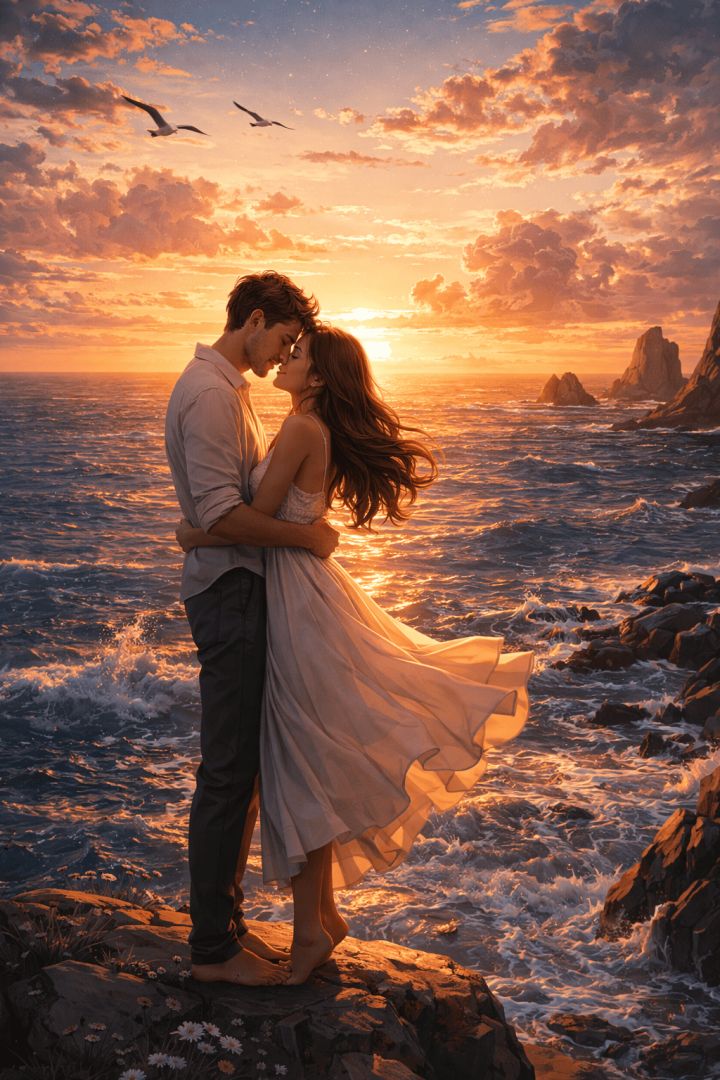 Sunset-embrace-by-the-sea-love-wallpaper-patakapix wallpaper