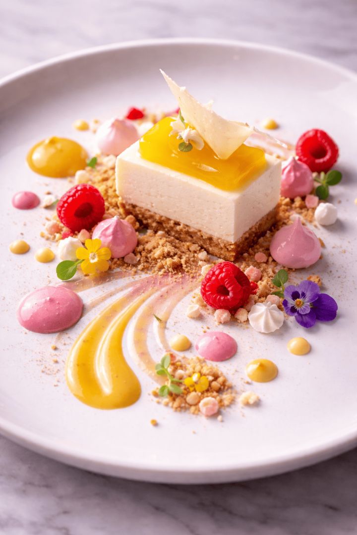 Deconstructed cheesecake with vibrant toppings wallpaper