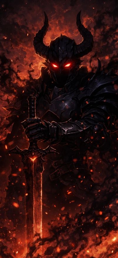 Demonic warrior in fiery abyss wallpaper