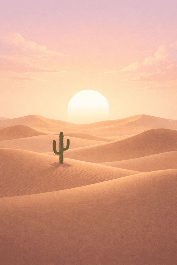 Desert sunset with cactus silhouette wallpaper