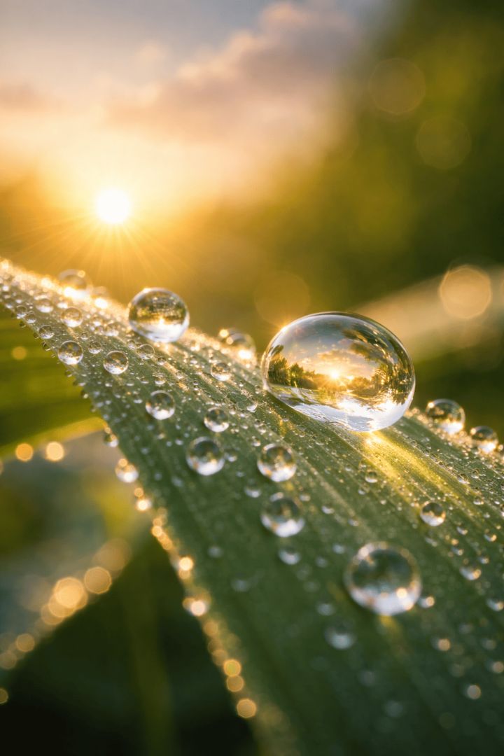 Dew drop reflecting the sunrise wallpaper