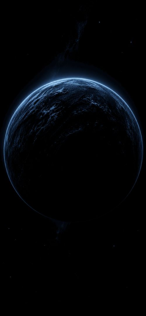 Distant planet with glowing blue edge wallpaper