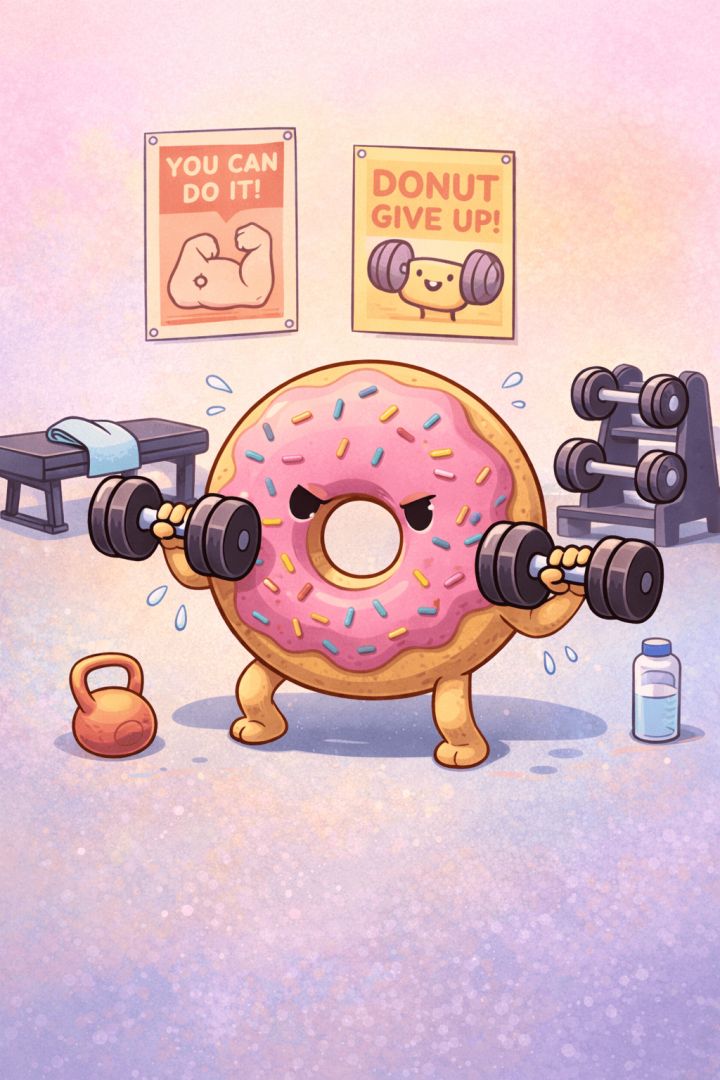 Donut working out in pastel gym funny wallpaper