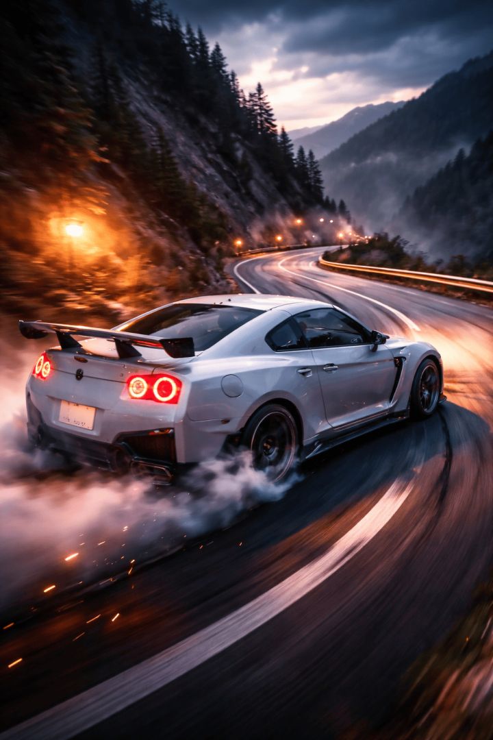 Drifting through mountain curves at twilight wallpaper