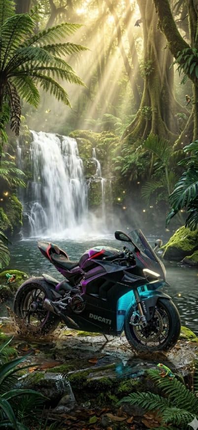 Ducati Superbike in Jungle Waterfall wallpaper
