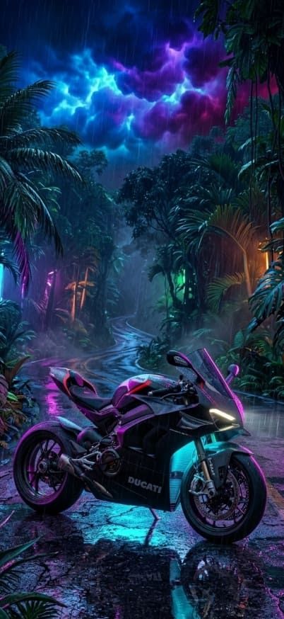 Ducati Superbike in Neon Jungle Rain wallpaper