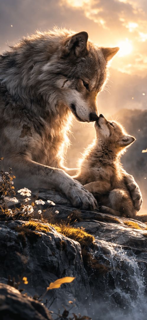 Tender-wolf's-embrace-at-sunset-wallpaper-iphone-patakapix wallpaper