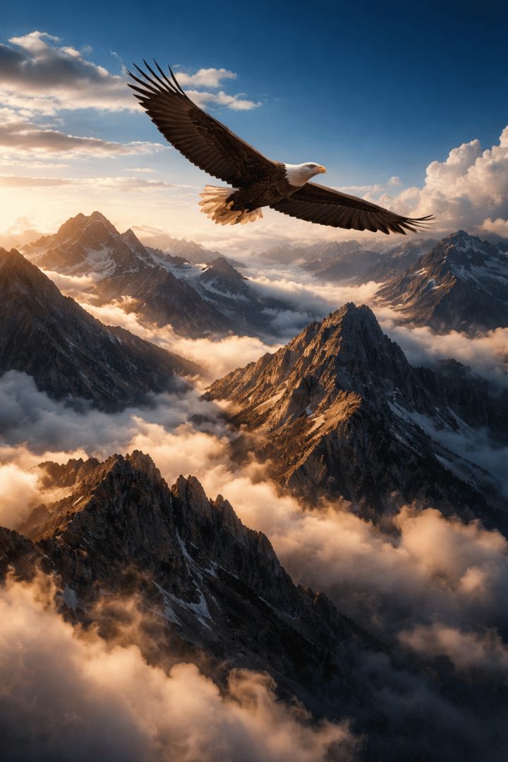 Eagle soaring over golden mountains wild wallpaper