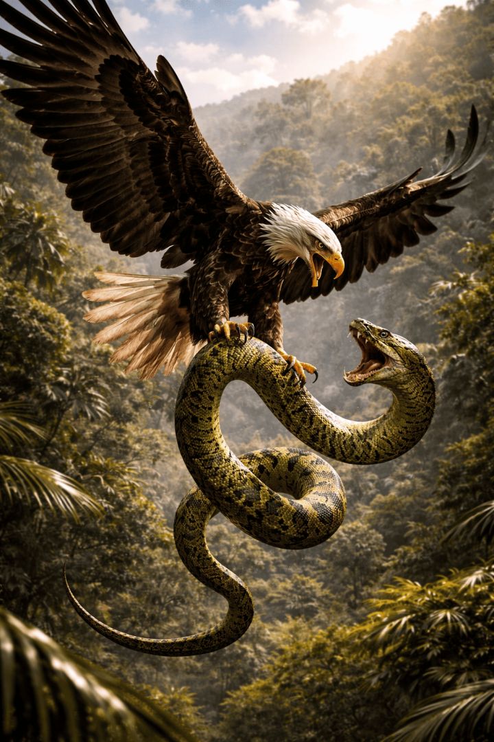 Eagle vs snake in mid-air clash wallpaper