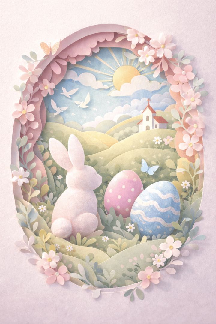 Easter bunny and decorated eggs scene wallpaper