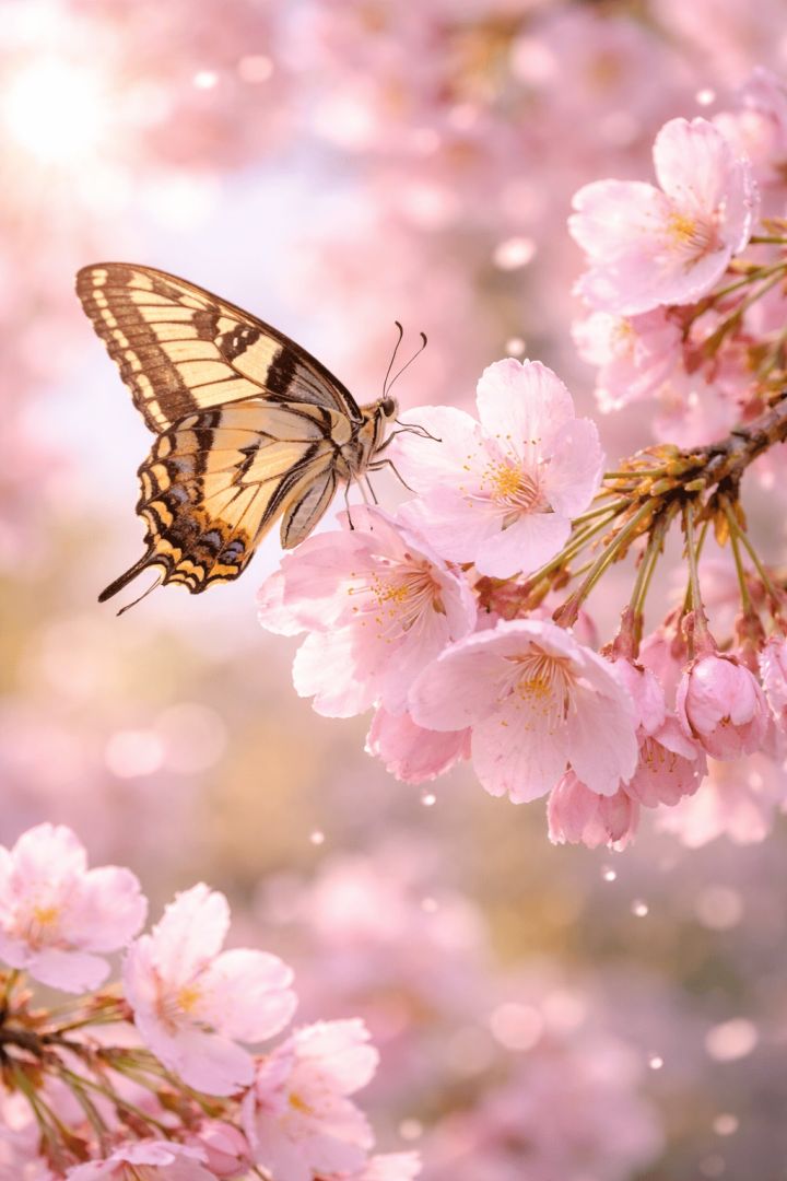 Eastern tiger swallowtail on cherry blossoms wallpaper