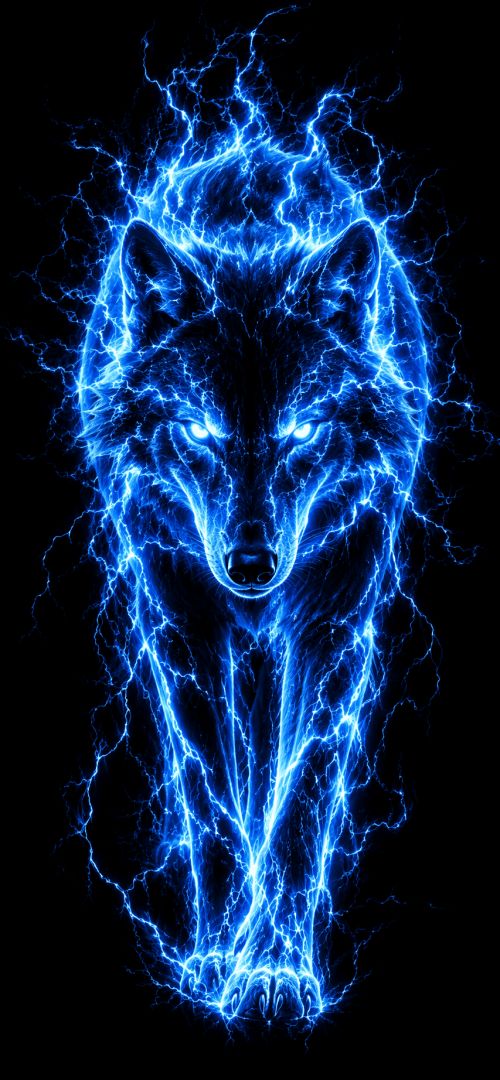 Electric wolf in glowing blue energy wallpaper