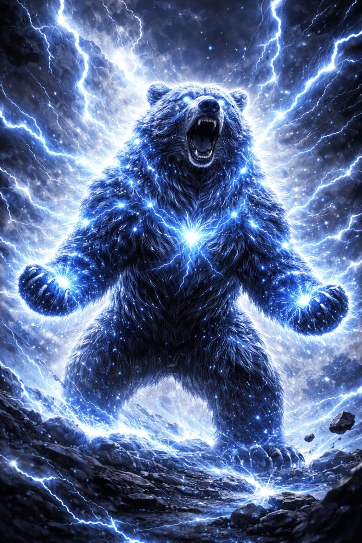 Electrified bear in a stormy fury wallpaper