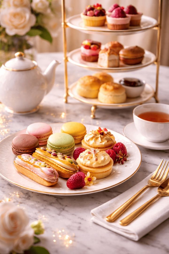 Elegant afternoon tea setting food wallpaper