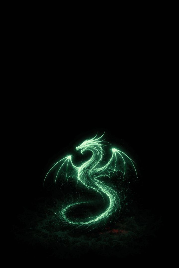 Emerald dragon in glowing outline wallpaper