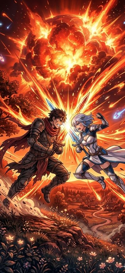epic anime battle scene two warriors clash anime wallpaper