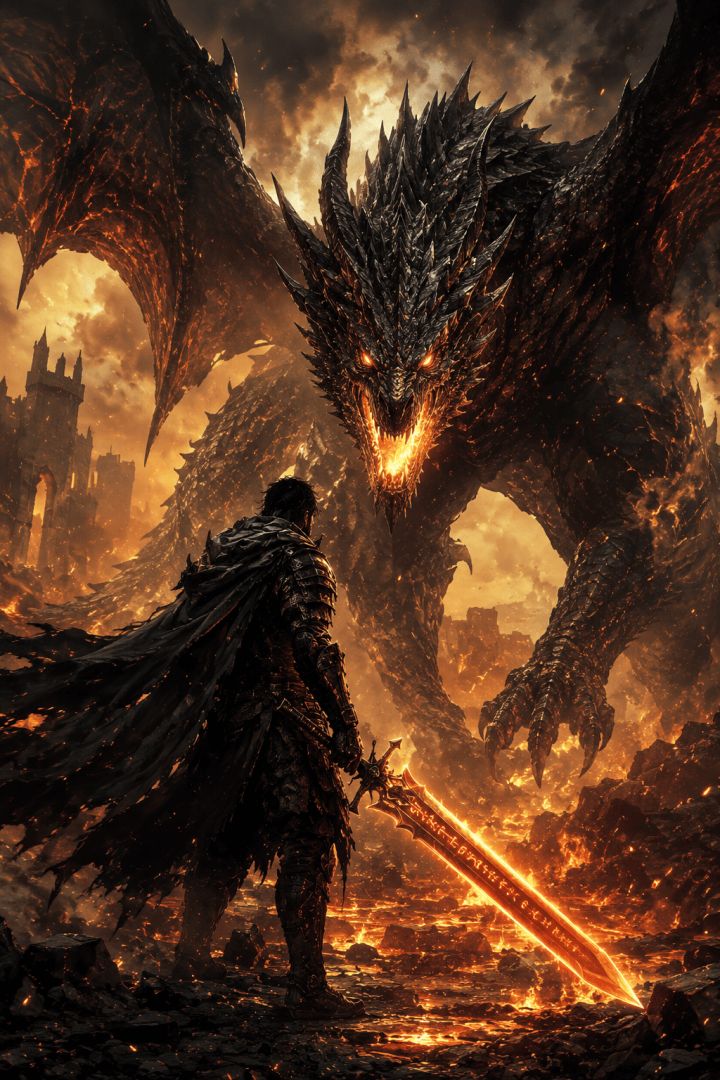 Epic clash of dragon and warrior game wallpaper